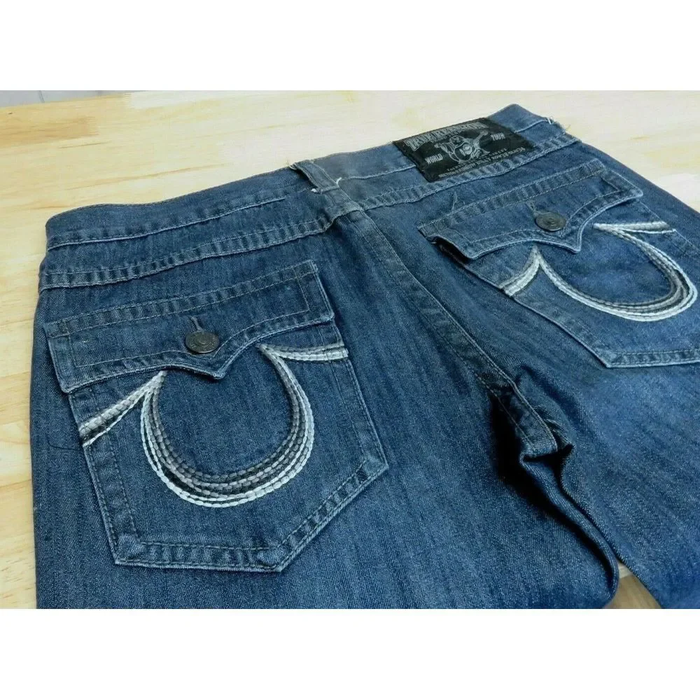 Mens‎ True Religion Jeans Dark Blue Size 38 Cotton USA Rainbow Billy Flap Pocket
